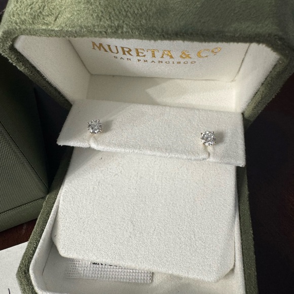 Lab created Diamond Stud Earrings - 1 cttw / Pushback / Yellow Gold - Picture 2 of 3